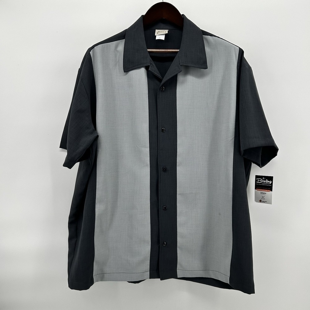 Lucky Paradise Bowling Shirt Mens 2X Gray Retro‎ Camp Rockabilly Lounge USA NWT
